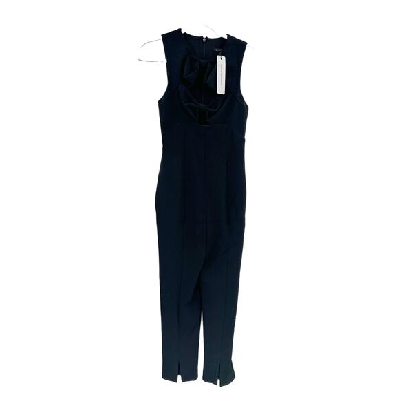 Black Halo Zita Black Bow Slim Leg Sleeveless Evening Jumpsuit Size 0 - Picture 2 of 6